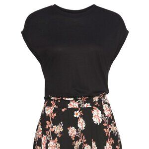 2 in 1 Look Dress, Black with Floral Pattern, Size M, Lascana Pure Collection